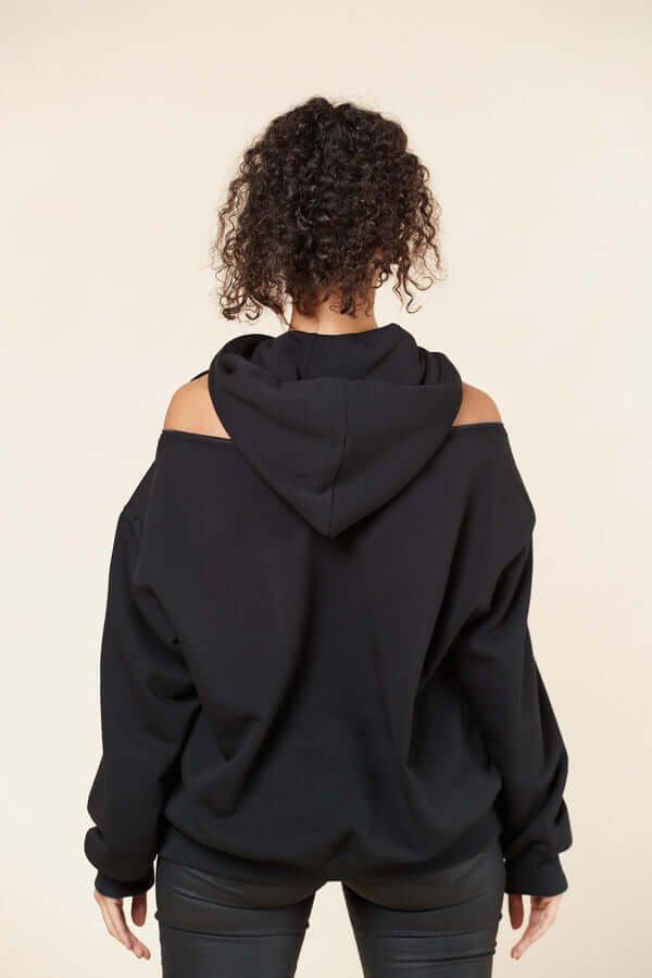 Cold Shoulder Zipper | Modern Black Sweatshirt | Nabz Saad