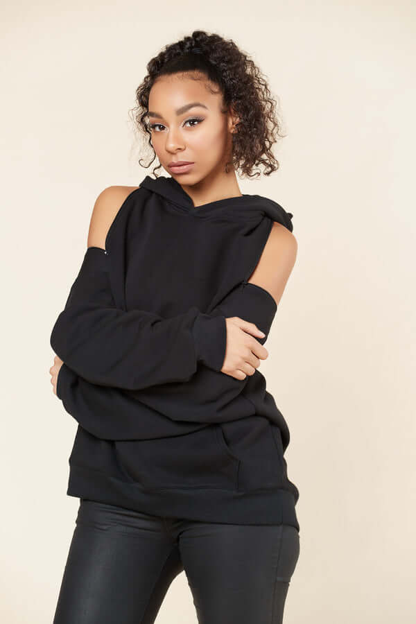 Cold Shoulder Zipper | Modern Black Sweatshirt | Nabz Saad